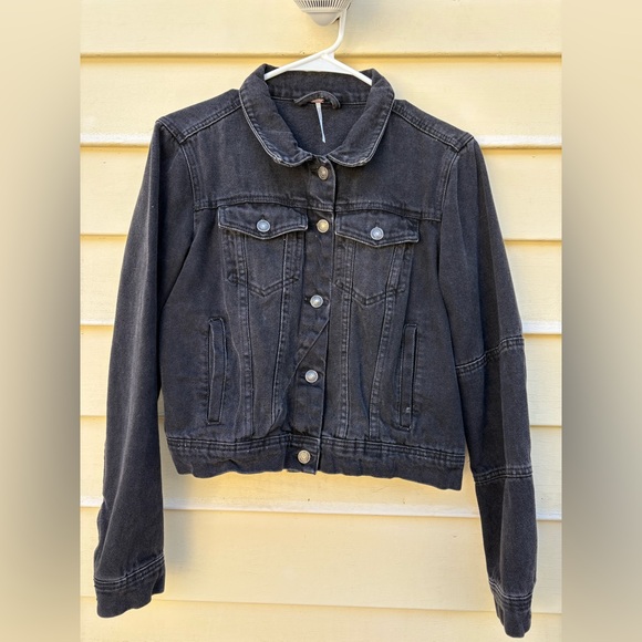 Free People Rumors Washed Black Denim Jacket, Size Small - Picture 2 of 4